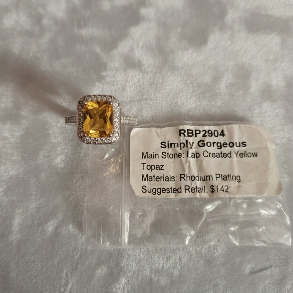 Simply Gorgeous Yellow Topaz Ring with Rhodium Plating
